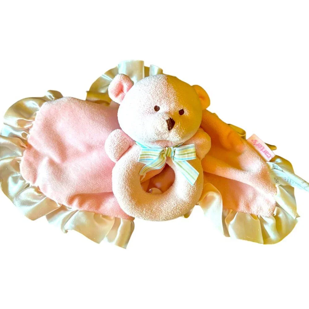 CARTER'S Pink Bear Lovey Ring Rattle Plush Satin Ruffles 2010 Girls‎ Security